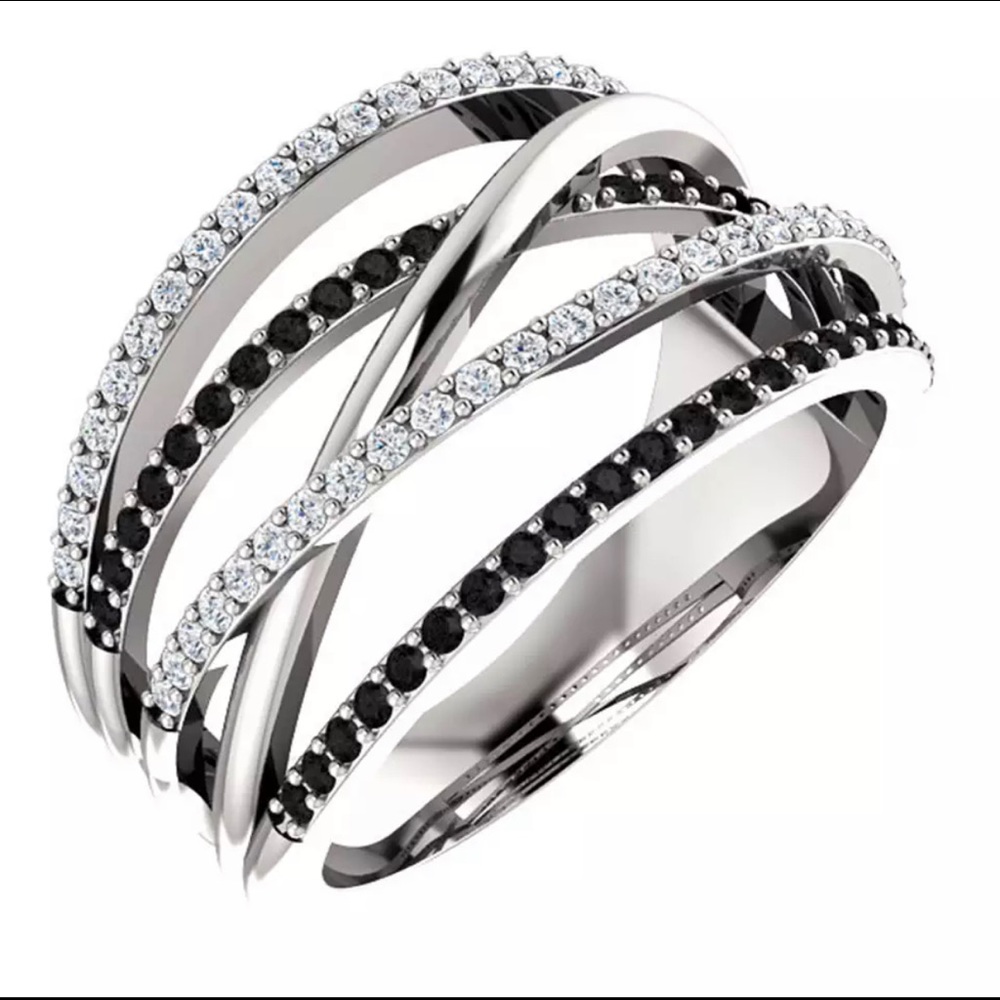 925 SS Black & White Sapphire Twist Ring